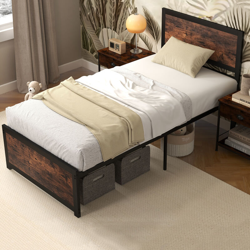 Metal Bed Frame with High Headboard and Mute Bars for Noise-Free Sleeping