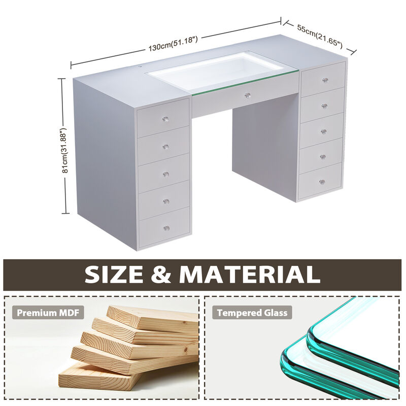 VANITII 11 Drawers Modern Makeup Vanity Desk  with RGB Lights for Bedroom White 3 packages (Need Assembled by yourself)