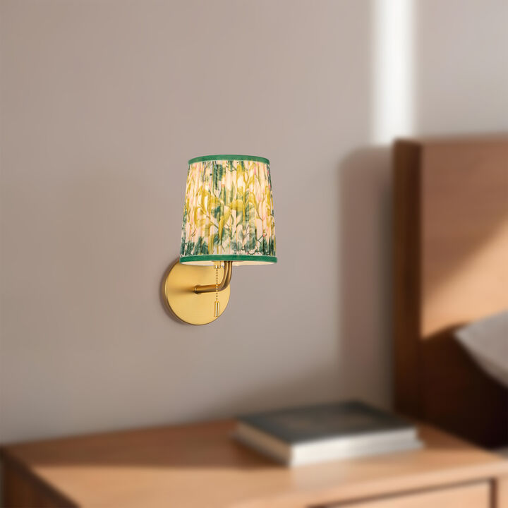Scout 10-in Damp-Rated Wall/Vanity Light with Patterned Pleated Linen Shade