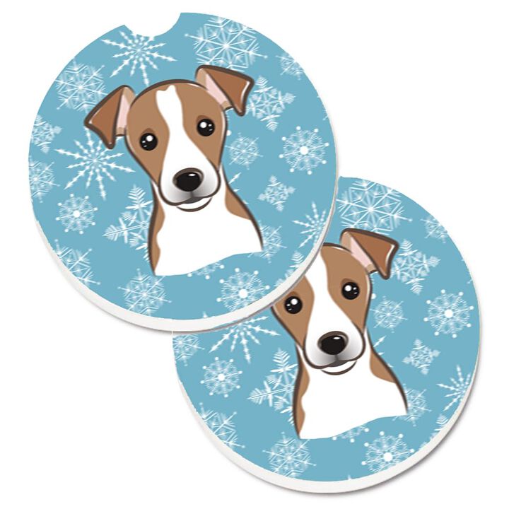 Caroline's Treasures Snowflake Jack Russell Terrier Set of 2 Cup Holder Car Coasters BB1694CARC, 2.56, Multicolor