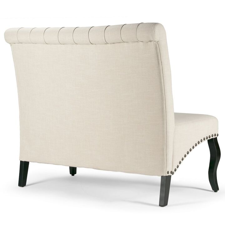 Glamour Home Alisa Beige Upholstered Settee Banquette Bench Loveseat with Button Tufting