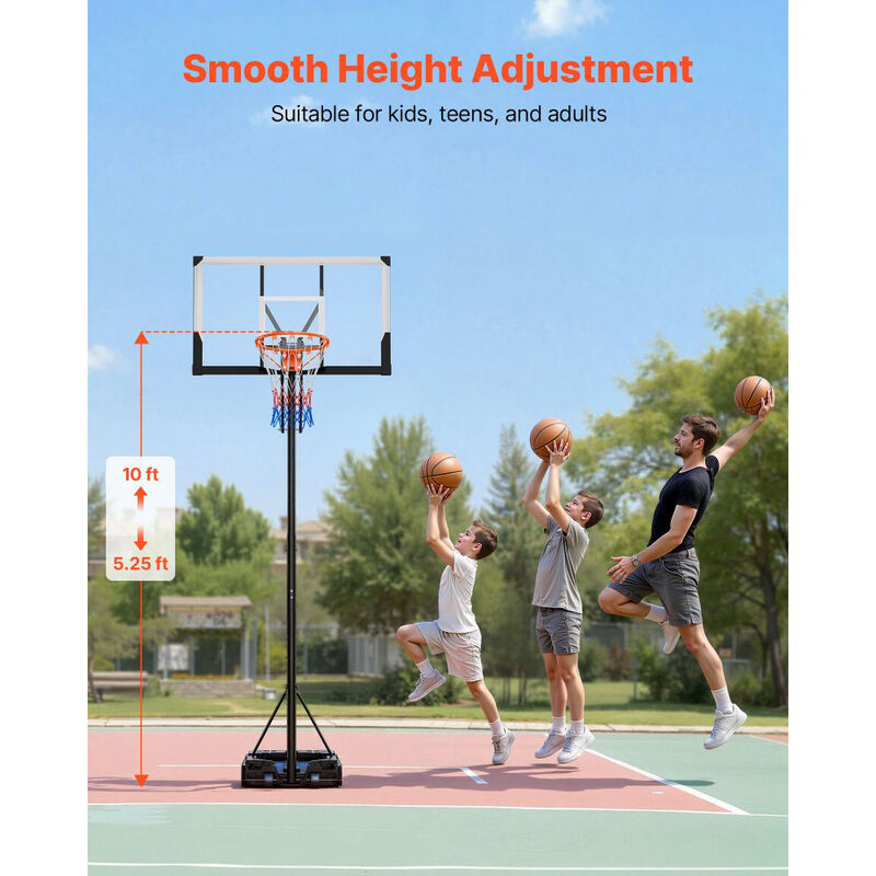 Height Adjustable Basketball Goal with Portable Base, PC Backboard for Driveway and Poolside-Black image number 5