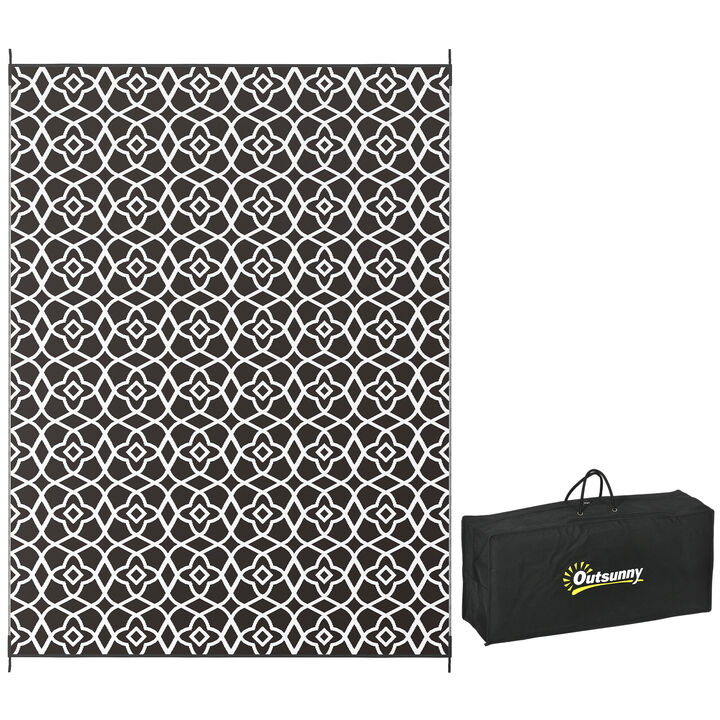 Outsunny Outdoor Rug w/ Carry Bag, 9' x 12' Plastic Straw Rug, Black White