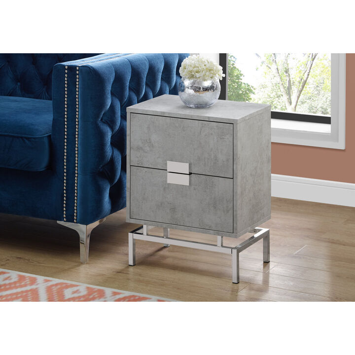 Monarch Specialties I 3491 Accent Table, Side, End, Nightstand, Lamp, Storage Drawer, Living Room, Bedroom, Metal, Laminate, Grey, Chrome, Contemporary, Modern