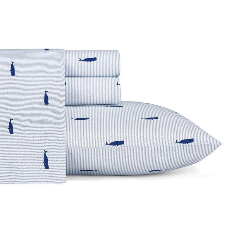 Hivvago Twin size Coastal Beach 100-Percent Cotton Navy Blue White Stripe Sheet Set