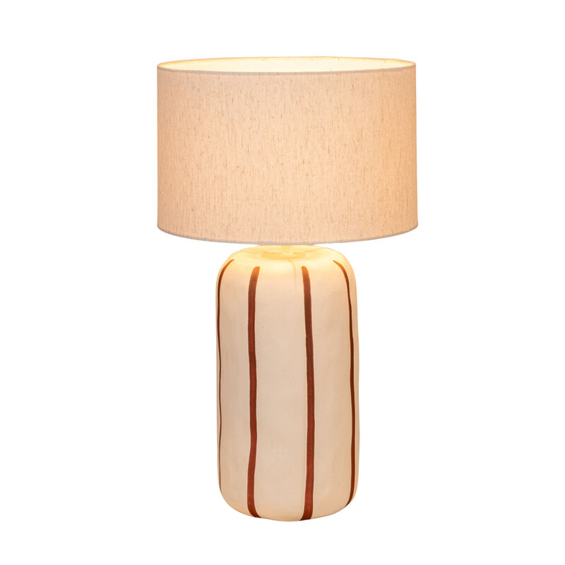 Stoneware Table Lamp with Hand-Painted Stripes and Linen Shade image number 3