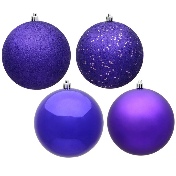 Vickerman 6" Purple 4-Finish Ball Ornament Assortment, 4 per Box