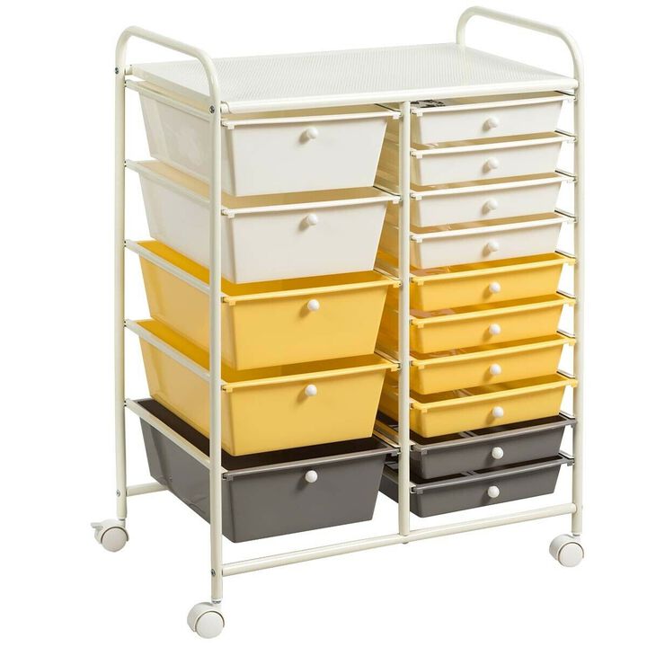 15-Drawer Utility Rolling Cart with Multi-Purpose Storage Drawers