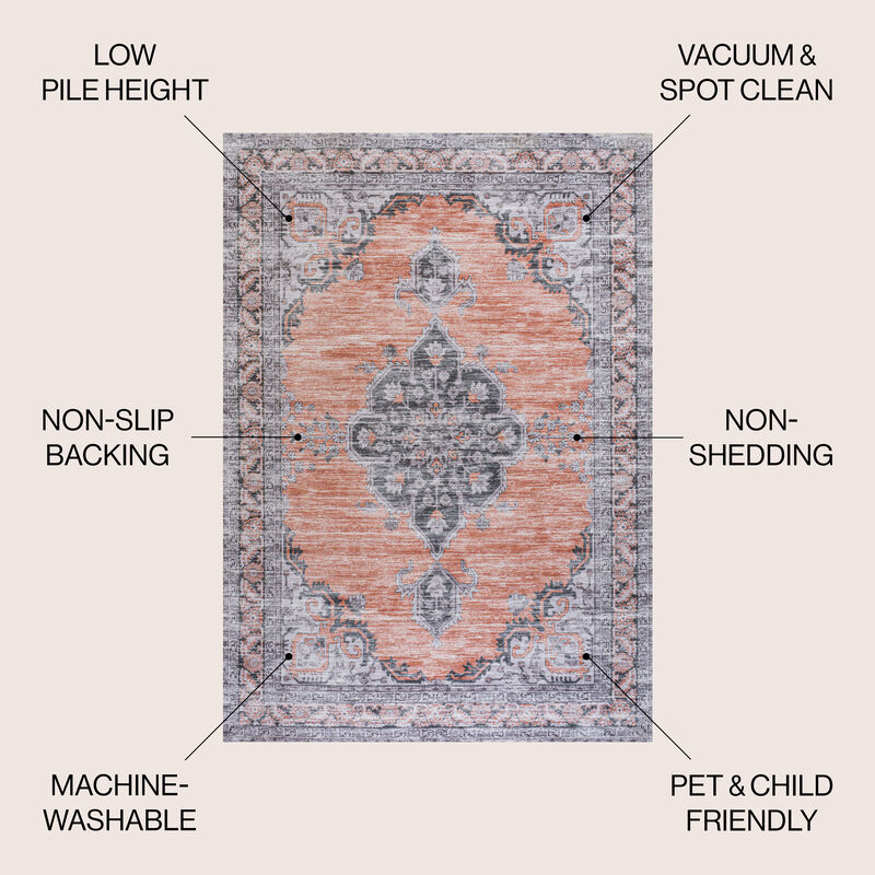 Wincer Chenille Cottage Medallion Machine-Washable Area Rug