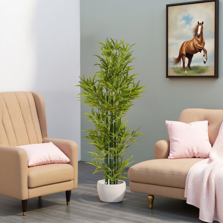 Christopher Knight Home Elaris Indoor Artificial Bamboo with Black Plastic Pot (Set of 2)