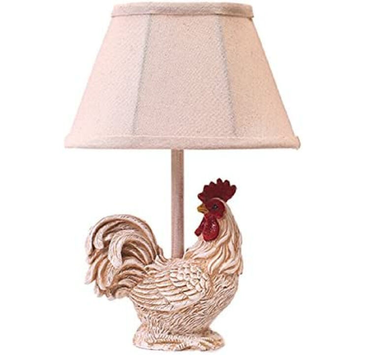 Set of 2 Country Rustic Farm Rooster Accent Lamps with Beige Linen Shades 12"