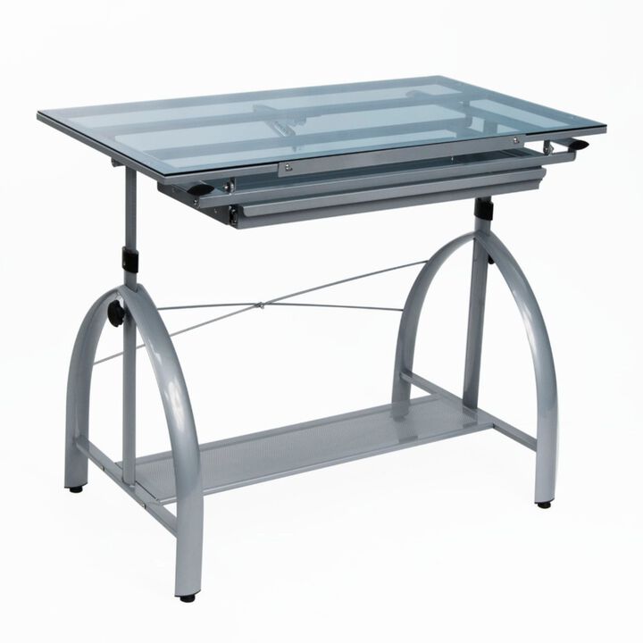 SD Studio Designs Office Avanta Drafting Table - Silver / Blue Glass