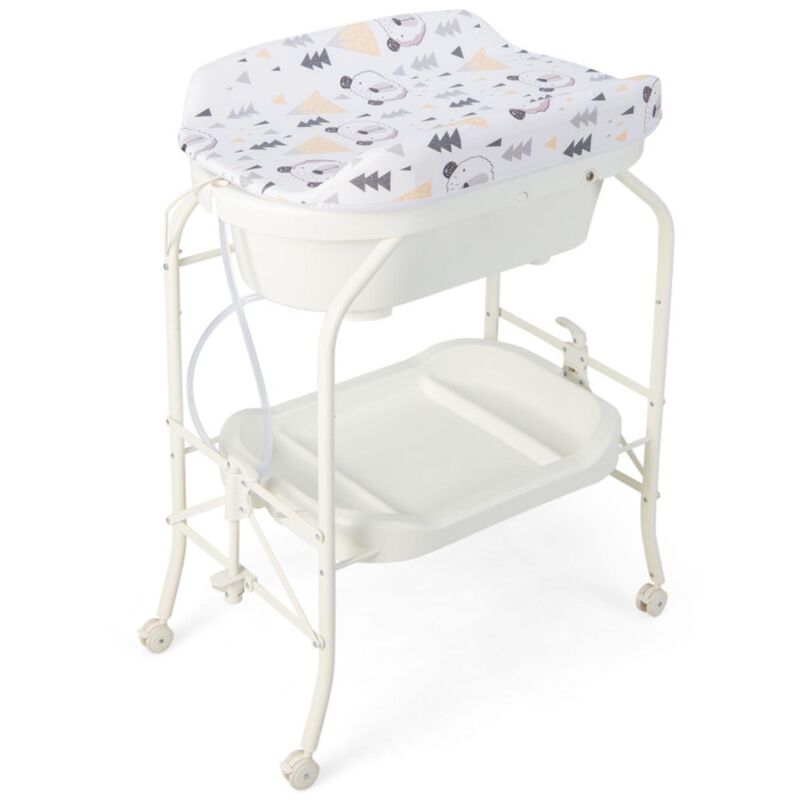 Hivvago Folding Baby Changing Table with Bathtub and 4 Universal Wheels
