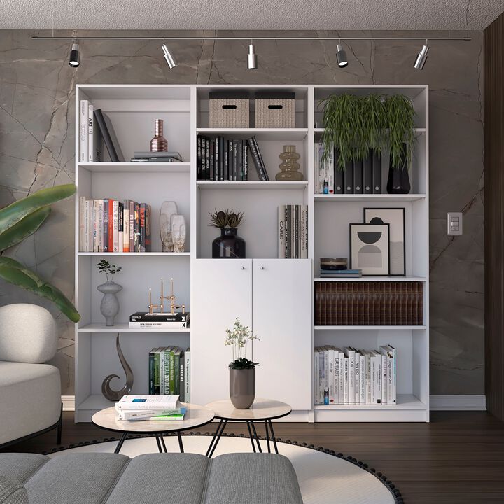 Utah 3 Piece Living Room Set with 3 Bookcases, White