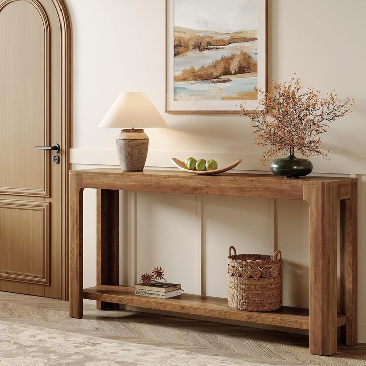 Tribesigns Farmhouse 2-Tier Wood Console Table
