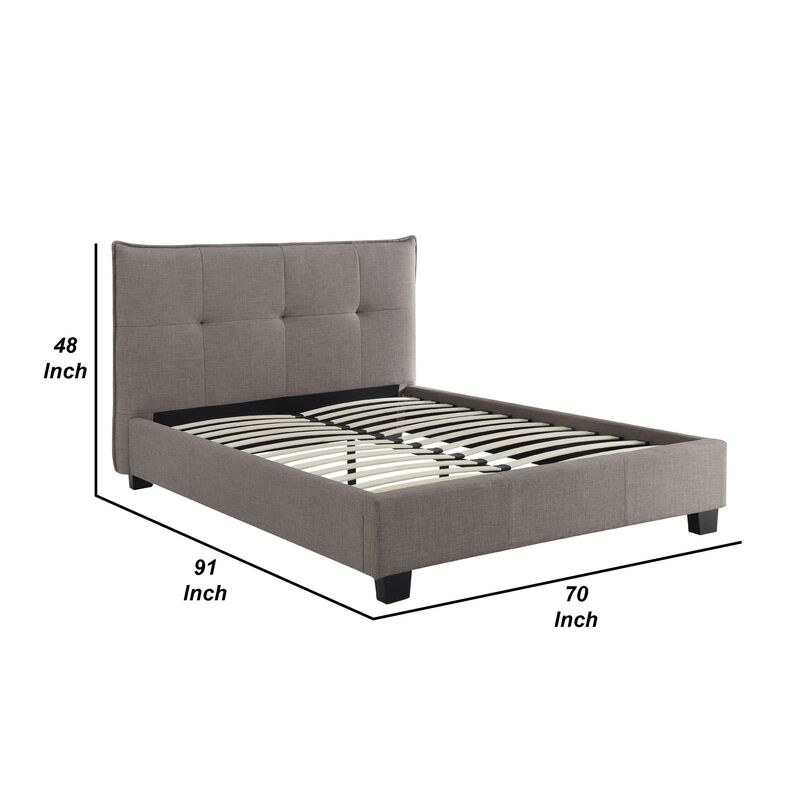 Amy Low Profile Queen Bed, Tufted Linen, Knife Edges, Gray