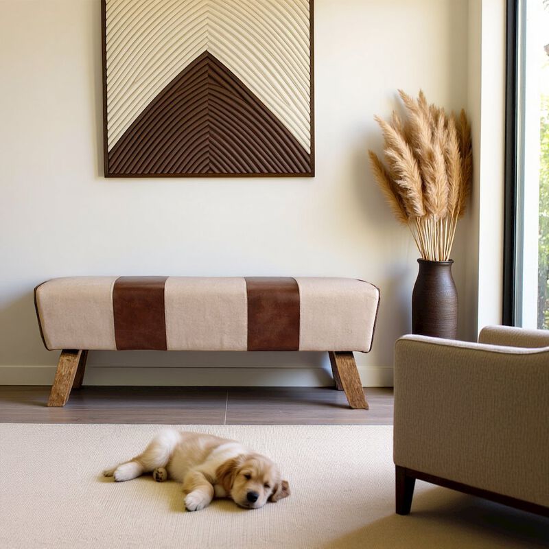 Starlight Canyon Home Brown Leather Bench, Elegant Entryway Bench with Wooden Legs image number 5