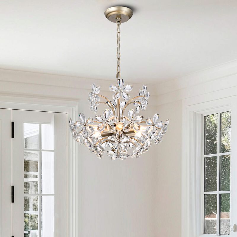 Estela 6-Light 17.7" Brushed Silver-ish Champagne Flower Crystal Chandelier image number 1