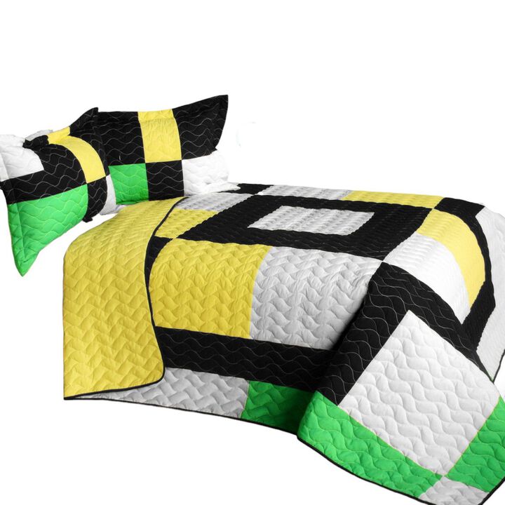 3 PC Queen Decorative Patchwork Quilt Set Vermicelli Quilted Soft Bed Cover Set