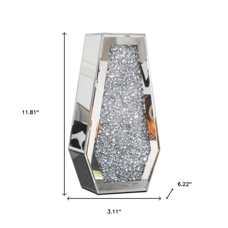 HomeRoots 12" Silver Faux Crystal And Mirrored Glass Table Vase image number 2