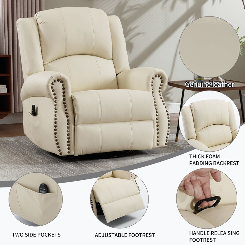 Faux Leather Recliner Chair Rocker Swivel Chair Manual Recliner with Heat & Massage image number 9