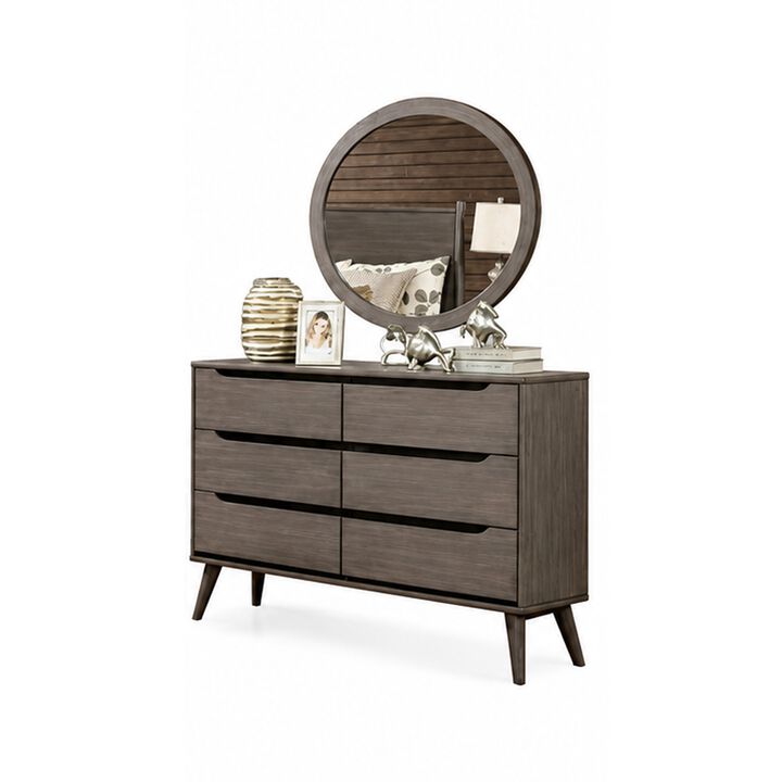 Leyla 4pc Twin Bedroom Set, Dresser with Oval Mirror, Gray Wood
