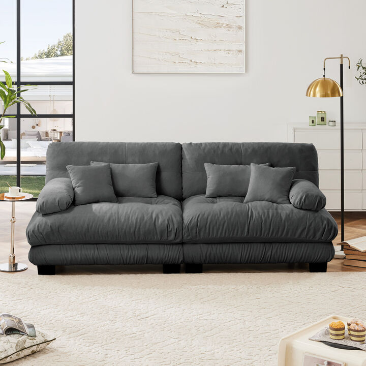2-Seater Cloud Couch for Living Room, Chenille Fabric Sofa with 2 Lumbar & 2 Throw Pillows, High-Resilience Foam