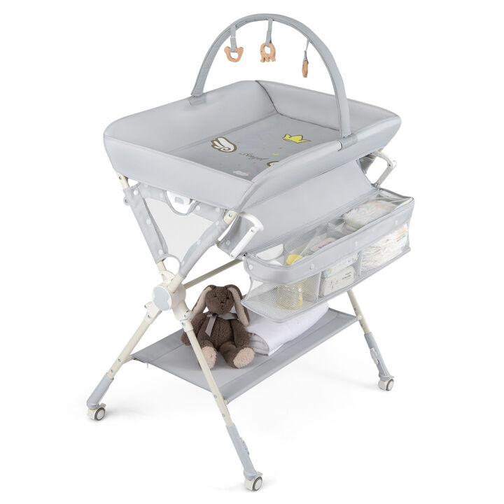 Foldable Diaper Changing Station with Shelf and Storage Bag for Baby Nursery
