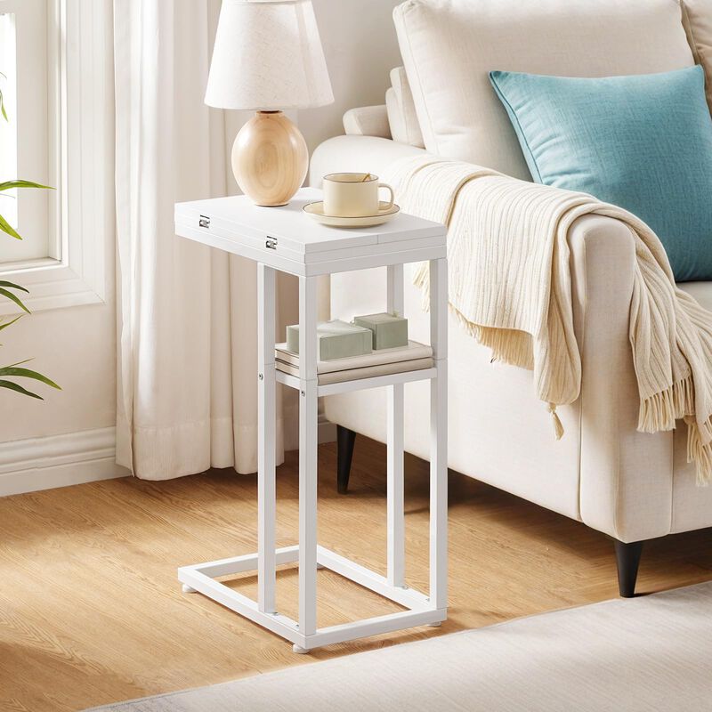 HOOBRO Foldable End Table, C Shaped Side Table with Storage Shelf, Small Snack Table Suitable for Living Room Bedroom Small Spac