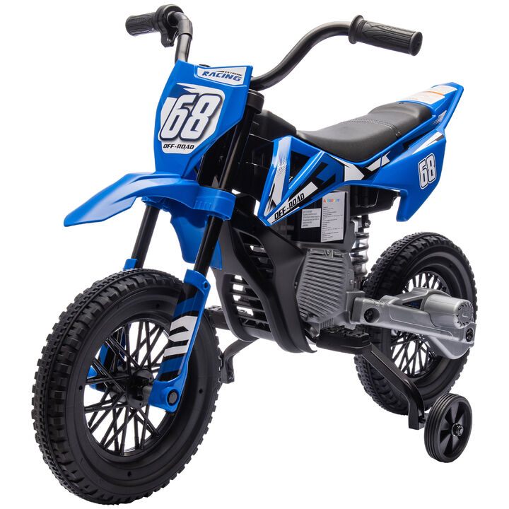 BreeBe 12V Kids Electric Motorcycle w/ Twist Grip Throttle, Training Wheels, Rear Suspension & Music