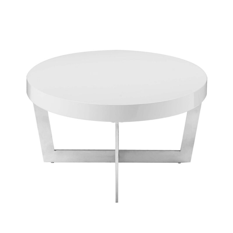 Tini 55 Inch Coffee Table, Oval Shaped Top, Metal Frame, White Finish