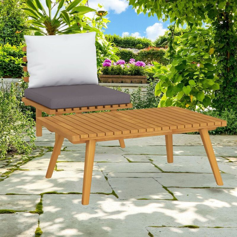 Roma 2pc Modular Outdoor and Table Set, Solid Wood, Gray, White - Benzara