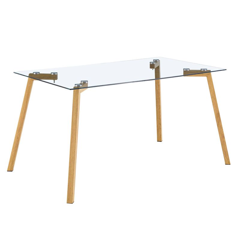 Hivvago Modern Minimalist Rectangular Tempered Glass Dining Table with Metal Legs for 46 People image number 1