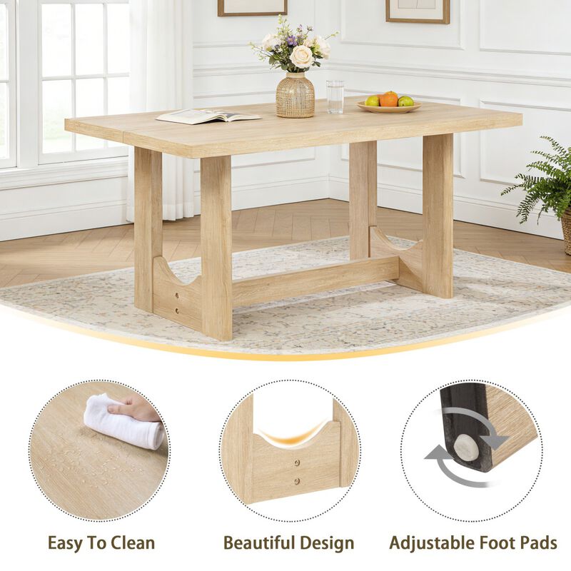 7 Piece Dining Table Set for 6, rectangular dining table set with 6 chairs, modern farmhouse kitchen dining table set, wood dining set image number 6