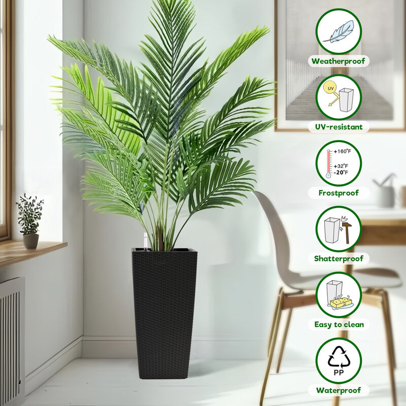 WOW PIONEER 2 Pack High Square Faux Rattan Planters with Automatic Watering System image number 6