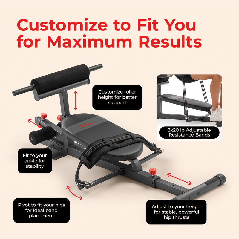 Sunny Health & Fitness 4‑in‑1 Multifunction Core & Glute Trainer with Hip Thrust Pad & 3 Resistance Bands image number 3