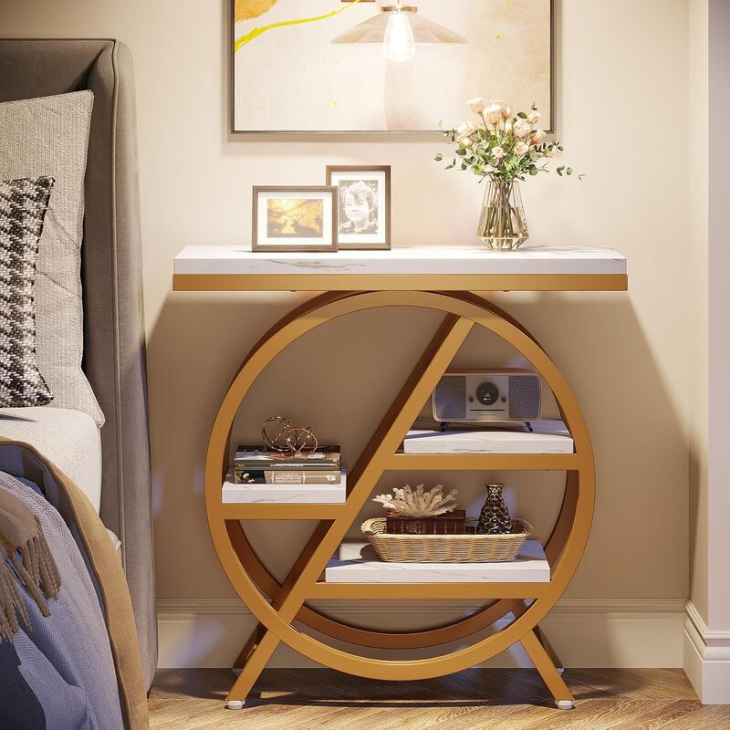 4-Tier End Table - Narrow Nightstand with Storage Shelves image number 2