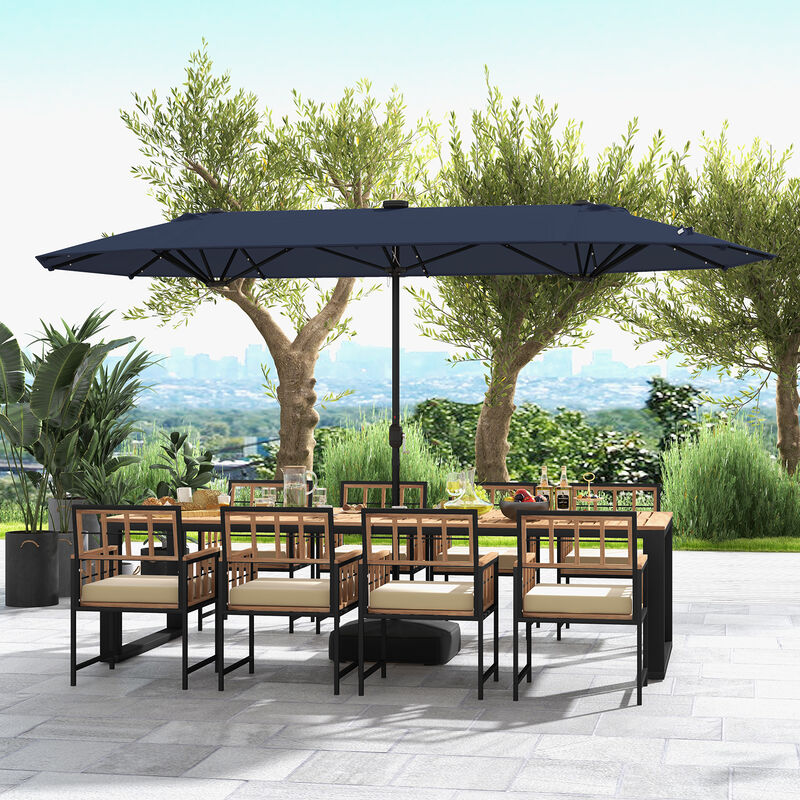 Double-sided Patio Umbrella with Solar Lights for Garden Pool Backyard