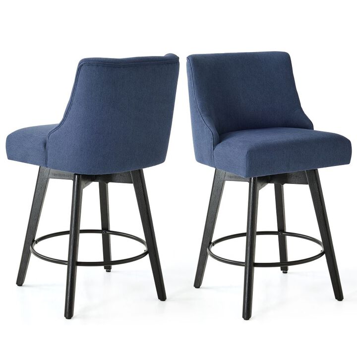 Counter Height Bar Stools, 26" Swivel Barstools with Backs, Linen Bar Chairs for Dining Room, Blue