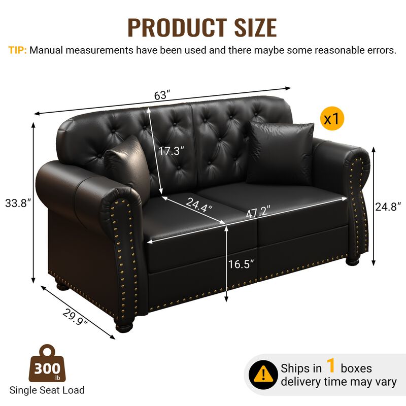 Strump 63" Upholstered Faux Leather 2-Seat Loveseat Sofa image number 9