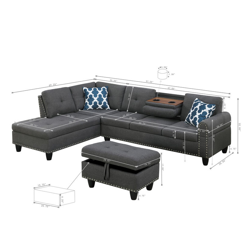Jaxju Linen L-Shaped Sectional Sofa image number 8