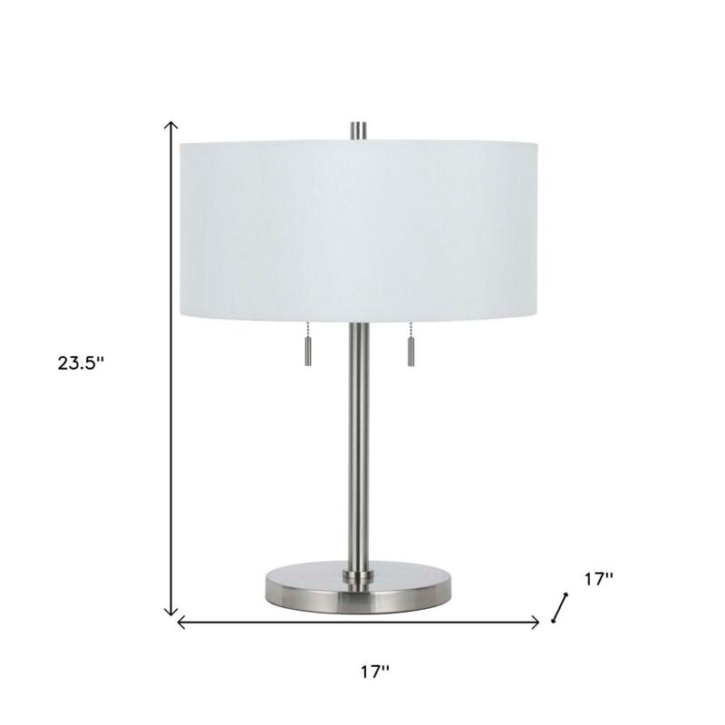Hivvago 24" Nickel Metal Two Light Table Lamp With White Empire Shade