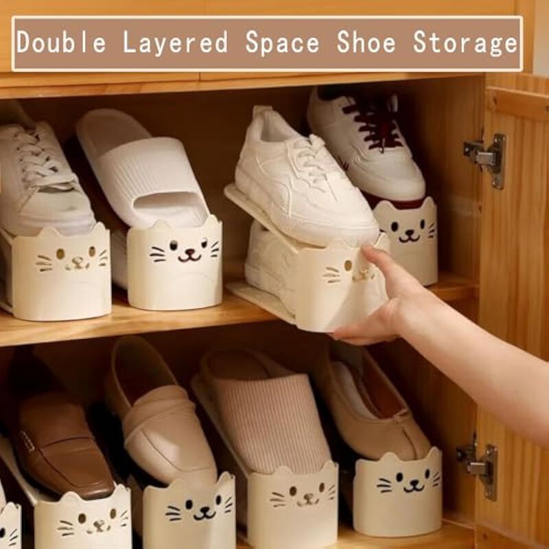 Shoe Organizer Closet Storage Cute Cat Face 10 Piece Double image number 3