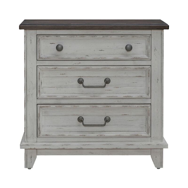 Liberty Furniture 3 Drawer  Nightstand with AC USB Charging Station Cottage , White & Tobacco Wood image number 2