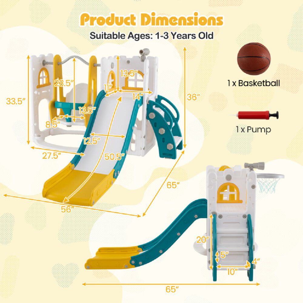 L Shaped 7 in 1 Toddler Swing Set with Slide