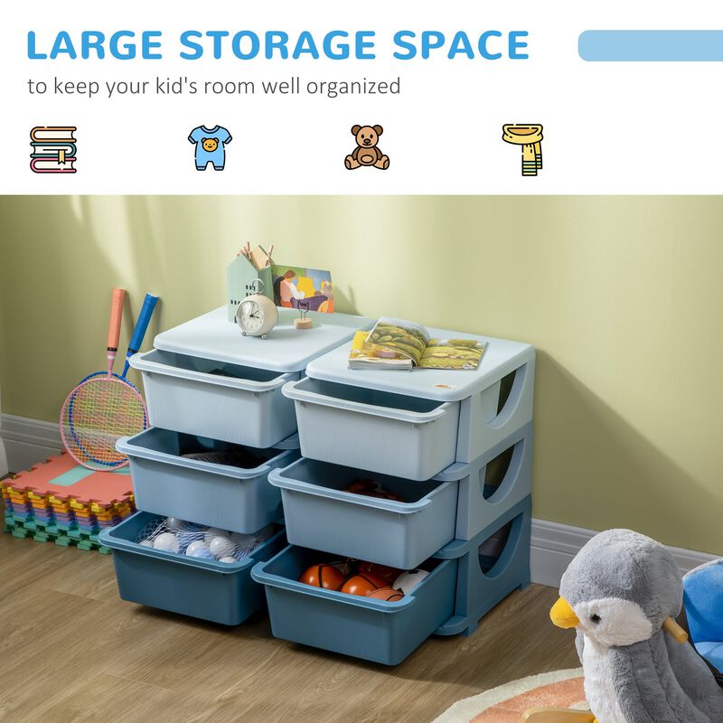 Kids Toy Storage Organizer with 6 Drawers, 3 Tier Kids Storage Units, Toy Organizer for Nursery Playroom Kindergarten for Toddlers, Blue