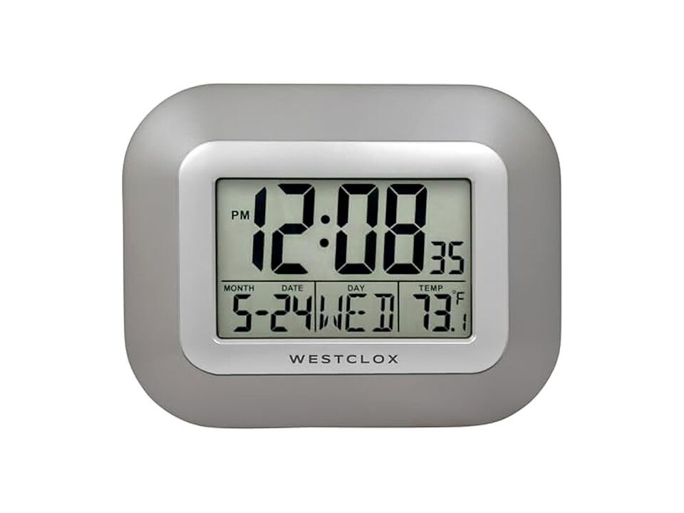 Westclox Digital Date Day Temperature Wall Clock Gray Battery Operated