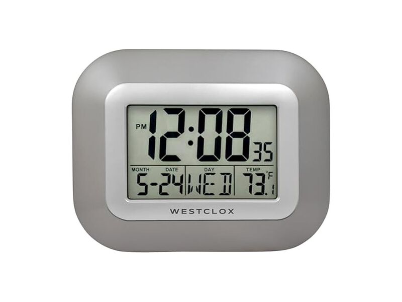 Westclox Digital Date Day Temperature Wall Clock Gray Battery Operated image number 0