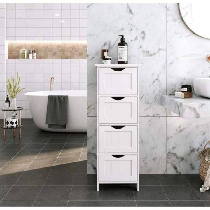 Hivvago Modern Farmhouse 4-Drawer Bathroom Linen Floor Cabinet in White Wood Finish