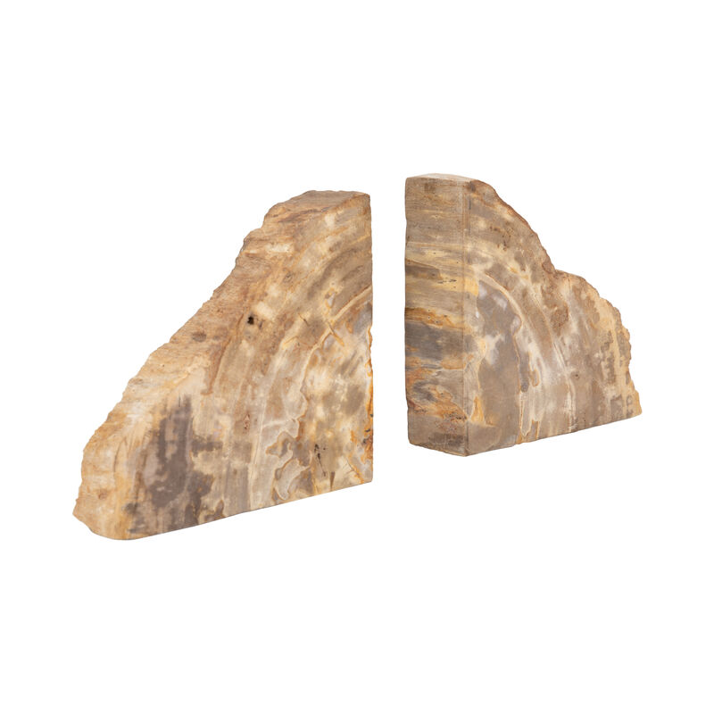 S/2 6" Petrified Wood Bookends, Natural image number 2